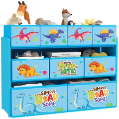 AIYAPLAY 3-Tier Kids Storage Unit with 9 Non-Woven Fabric Boxes for Toys, Books, for Bedroom, Nursery, Blue - 1