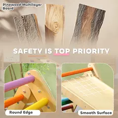 AIYAPLAY Toddler Climbing Frame for Kids, with Ramp, 3-in-1 Wooden Play Triangle Set for 18-48 Months, Multicolour - 4