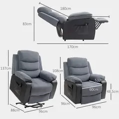 HOMCOM Overstuffed Corduroy Electric Lift Chair - Dark Grey - 2