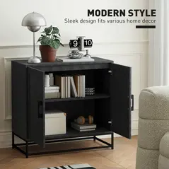 HOMCOM Modern Sideboard, Freestanding Sideboard Storage Cabinet with Adjustable Shelf and 2 Doors for Living Room, Black - 3