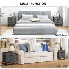 HOMCOM Bedside Tables Set of 2, Modern Bedside Table Nightstand with 2 Drawers, Bedside Cabinet Sofa Side Table with Storage, Steel Legs for Bedroom, Living Room, Grey - 6