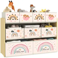 AIYAPLAY 3-Tier Kids Storage Unit with 9 Non-Woven Fabric Boxes for Toys, Books, for Bedroom, Nursery, Yellow - 1