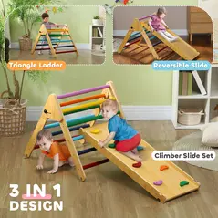 AIYAPLAY Toddler Climbing Frame for Kids, with Ramp, 3-in-1 Wooden Play Triangle Set for 18-48 Months, Multicolour - 3