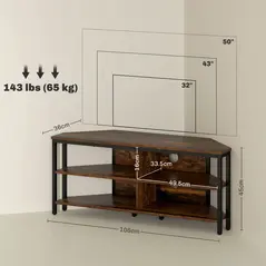 HOMCOM Industrial-Style Corner TV Unit - Black/Brown - 2