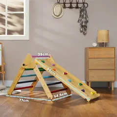 AIYAPLAY Toddler Climbing Frame for Kids, with Ramp, 3-in-1 Wooden Play Triangle Set for 18-48 Months, Multicolour - 2