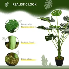 HOMCOM 2 Pack Decorative Artificial Monstera Plants in Pot Fake Plants for Home Indoor Outdoor Decor, 85cm, Green - 3