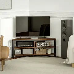 HOMCOM Industrial-Style Corner TV Unit - Black/Brown - 8