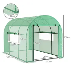 Outsunny 300 x 200cm Walk-In Polytunnel Greenhouse - Green - 2
