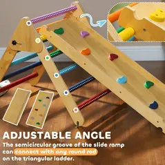 AIYAPLAY Toddler Climbing Frame for Kids, with Ramp, 3-in-1 Wooden Play Triangle Set for 18-48 Months, Multicolour - 5