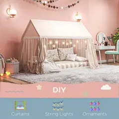 HOMCOM Single Bed Frame, House Scandinavian Style Wooden Bed Frame for 90W x 190Dcm Mattress, Pine Wood Bed Base, White - 4