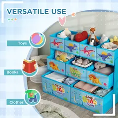 AIYAPLAY 3-Tier Kids Storage Unit with 9 Non-Woven Fabric Boxes for Toys, Books, for Bedroom, Nursery, Blue - 6