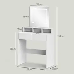 HOMCOM Storage Dressing Table, with LED Light Mirror - White - 2