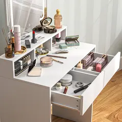 HOMCOM Storage Dressing Table, with LED Light Mirror - White - 8