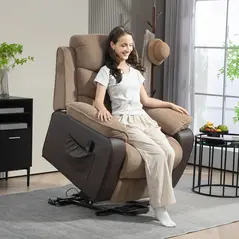HOMCOM Power Lift Recliner Chair for Elderly, Patchwork Design Oversized Electric Riser and Recliner Armchair for Living Room with Remote Control, USB Port and 2 Side Pockets, Brown - 1