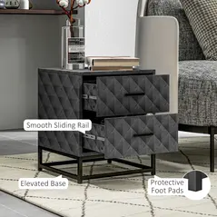 HOMCOM Bedside Tables Set of 2, Modern Bedside Table Nightstand with 2 Drawers, Bedside Cabinet Sofa Side Table with Storage, Steel Legs for Bedroom, Living Room, Grey - 5