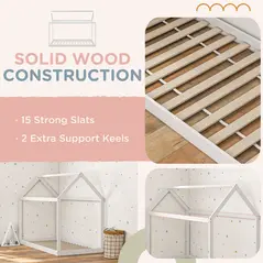 HOMCOM Single Bed Frame, House Scandinavian Style Wooden Bed Frame for 90W x 190Dcm Mattress, Pine Wood Bed Base, White - 5