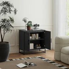 HOMCOM Modern Sideboard, Freestanding Sideboard Storage Cabinet with Adjustable Shelf and 2 Doors for Living Room, Black - 8