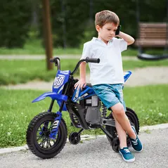 AIYAPLAY 12V Kids Electric Motorbike, Kids Electric Ride on motorcycle w/ Twist Grip Throttle, Training Wheels, Blue - 1