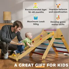 AIYAPLAY Toddler Climbing Frame for Kids, with Ramp, 3-in-1 Wooden Play Triangle Set for 18-48 Months, Multicolour - 7