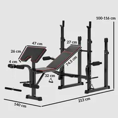 SPORTNOW Weight Bench with Two Barbell Racks, Leg Curl Machine, Preacher Curl Bench, Black - 2