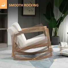 HOMCOM Rocking Chair, Upholstered Sofa Armchair with Cushion and Wood Base for Living Room and Bedroom, Cream White - 3