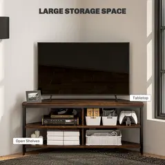 HOMCOM Industrial-Style Corner TV Unit - Black/Brown - 4