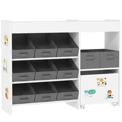 AIYAPLAY Kids Toy Storage Unit with 11 Bins, Cabinet, Top Shelves, 3 Stickers, for Nursery, Playroom, White - 1
