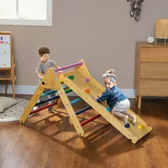 AIYAPLAY Toddler Climbing Frame for Kids, with Ramp, 3-in-1 Wooden Play Triangle Set for 18-48 Months, Multicolour - 1