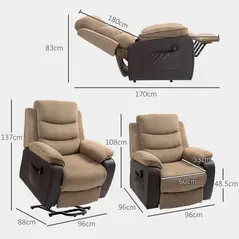 HOMCOM Power Lift Recliner Chair for Elderly, Patchwork Design Oversized Electric Riser and Recliner Armchair for Living Room with Remote Control, USB Port and 2 Side Pockets, Brown - 2