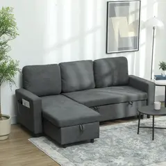 HOMCOM Pull Out Sofa Bed with Storage - Charcoal Grey - 1