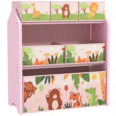 AIYAPLAY 3-Tier Kids Toy Storage Unit with 6 Removable Storage Boxes, for Playroom, Bedroom, Children's Room, Nursery, Pink - 1