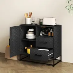 HOMCOM Sideboard with Adjustable Shelf, Freestanding Sideboard Storage Cabinet with Open Compartment and 2 Drawers, Black - 8