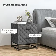HOMCOM Bedside Tables Set of 2, Modern Bedside Table Nightstand with 2 Drawers, Bedside Cabinet Sofa Side Table with Storage, Steel Legs for Bedroom, Living Room, Grey - 3