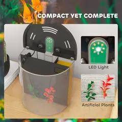 PawHut 3L Small Fish Tank with Filter System, LED Light, Small Fish Tank for Betta, Shrimp, Black - 5