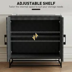 HOMCOM Modern Sideboard, Freestanding Sideboard Storage Cabinet with Adjustable Shelf and 2 Doors for Living Room, Black - 4