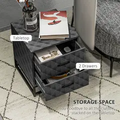 HOMCOM Bedside Tables Set of 2, Modern Bedside Table Nightstand with 2 Drawers, Bedside Cabinet Sofa Side Table with Storage, Steel Legs for Bedroom, Living Room, Grey - 4