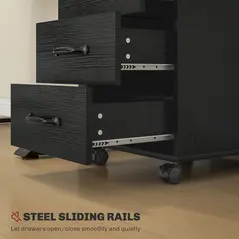 HOMCOM 3 Drawer File Cabinet, Mobile Filing Cabinet on Wheels for Home Office, Study, Black - 5