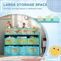 AIYAPLAY 3-Tier Kids Storage Unit with 9 Non-Woven Fabric Boxes for Toys, Books, for Bedroom, Nursery, Blue - 3