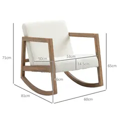 HOMCOM Rocking Chair, Upholstered Sofa Armchair with Cushion and Wood Base for Living Room and Bedroom, Cream White - 2