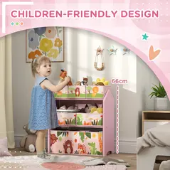 AIYAPLAY 3-Tier Kids Toy Storage Unit with 6 Removable Storage Boxes, for Playroom, Bedroom, Children's Room, Nursery, Pink - 6
