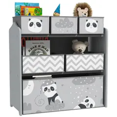 ZONEKIZ Kids Storage Unit, Toy Storage Organiser, with Six Fabric Bins, for Bedrooms, Playrooms, Nurseries - Grey - 1