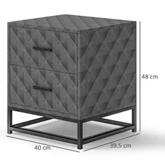 HOMCOM Bedside Tables Set of 2, Modern Bedside Table Nightstand with 2 Drawers, Bedside Cabinet Sofa Side Table with Storage, Steel Legs for Bedroom, Living Room, Grey - 2