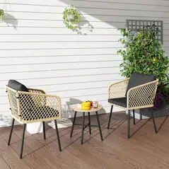 Outsunny Three-Piece Cut-Out Rattan Chair and Table Set - Brown/Black - 8