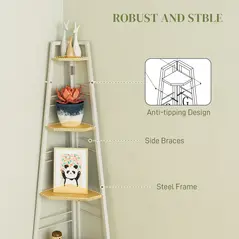 HOMCOM Five-Tier Corner Shelf - White/Wood-Effect - 4
