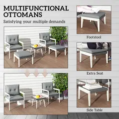 Outsunny Five-Piece Rattan Patio Set, with Wood-Top Table - Grey - 4