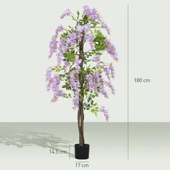 HOMCOM 180cm Ficus Artificial Tree, Fake Wisteria Tree in Nursery Pot, Indoor Greenery Tall Faux Floor Plant for Living Room Office Decor, Purple - 2