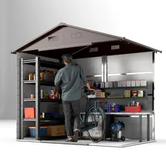 Outsunny 6 x 8ft Galvanised Steel Shed - Brown Wood-Effect - 7