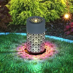 Outsunny 30 cm Tall Garden Waterfall Fountain with LED Lights and Pump, Garden Water Feature Water Fountain with Adjustable Flow and Cut-out Design for Indoor and Outdoor Decor, Light Grey - 1