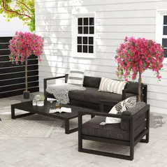 HOMCOM Artificial Plants Murraya, 120 cm Artificial Blossom, Fake Plants in Pot, Large Red Artificial Tree with Flowers for Home House Office Garden Decoration (2 Pack) - 1