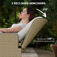 Outsunny Five-Piece Reclining Rattan Chair Set - Light Grey - 3